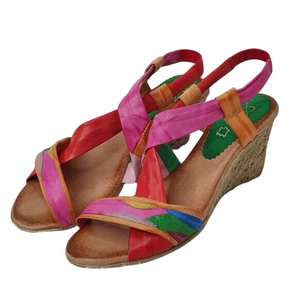 Wedge Heel Strappy multicolored Sandals Size 9 by Azura